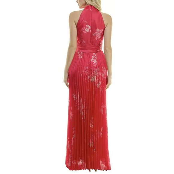 Taylor Red Pleated Halter Maxi Dress Size 2 NEW - Picture 3 of 9